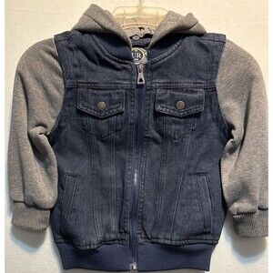 Urban Republic Boys Dark Denim & Gray Sleeve Sweat Jean Jacket S 4T.